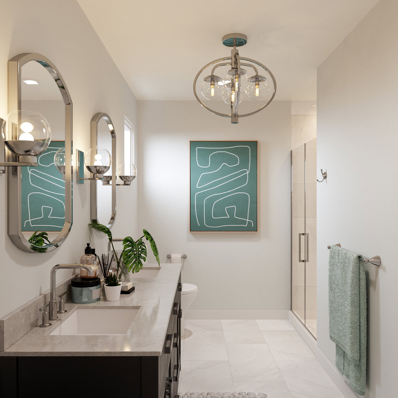 Renderización de Diseño de Interiores de Casa Moderna Limpia & Fresca miniatura