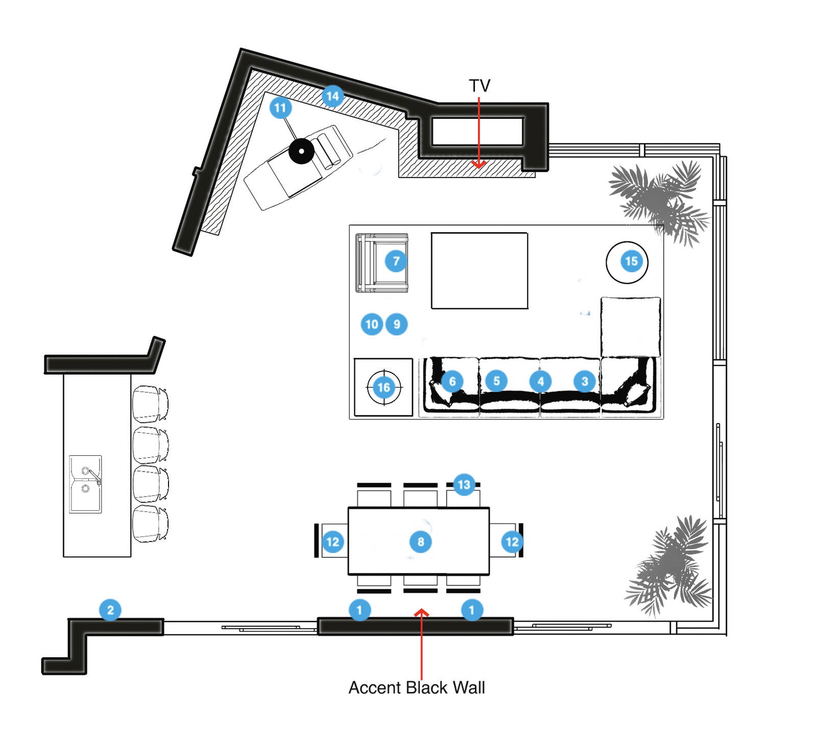 Online Designer Combined Living/Dining Floorplan