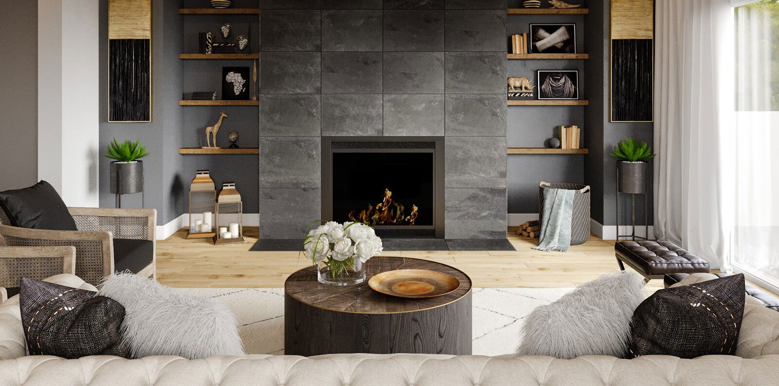 Modern Rustic Living Room Interior Design by top Washington interior designers