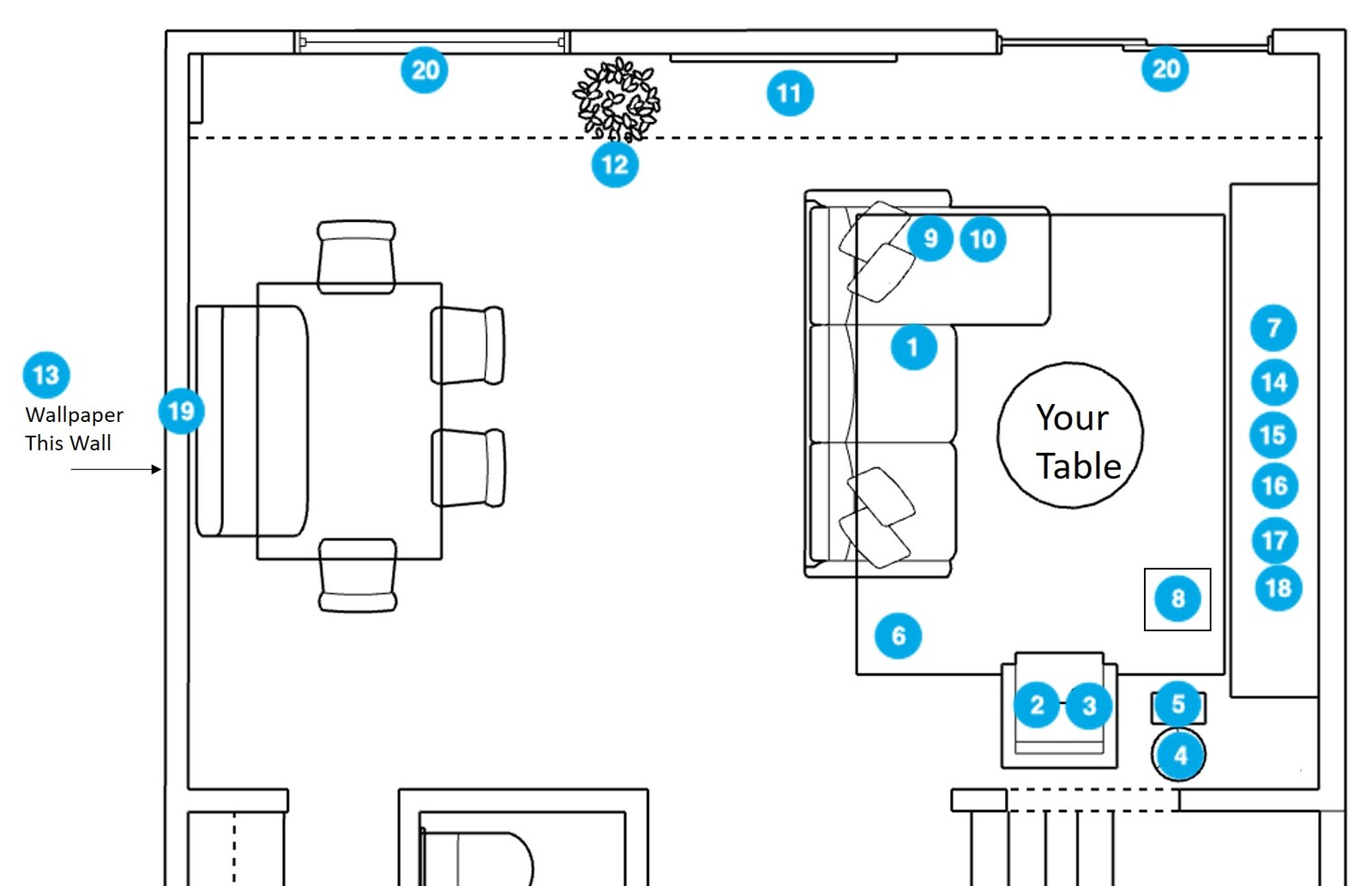 Plano de Sala-Comedor del Diseñador en Línea