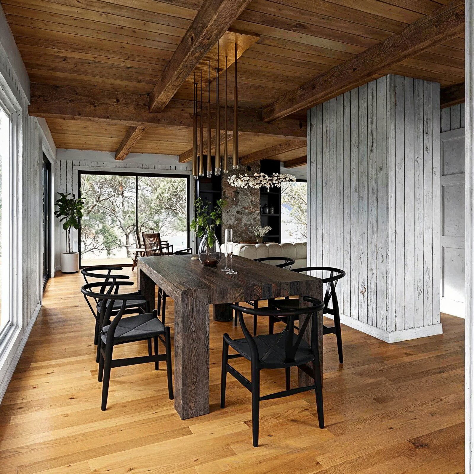 Modern Rustic Lakehouse Living & Dining Combo