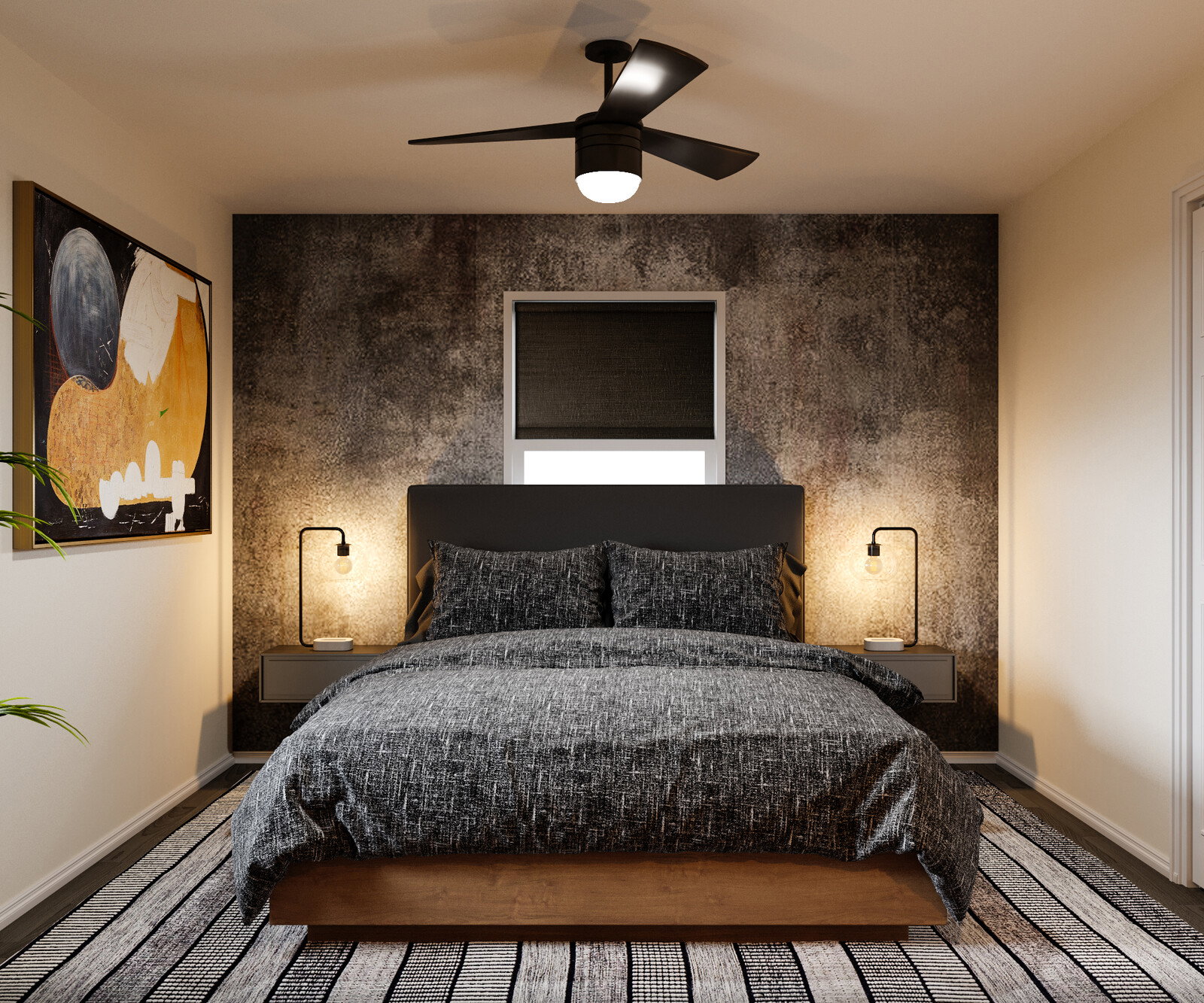 Renderizado del Diseño Interior de Dormitorio Moderno Masculino