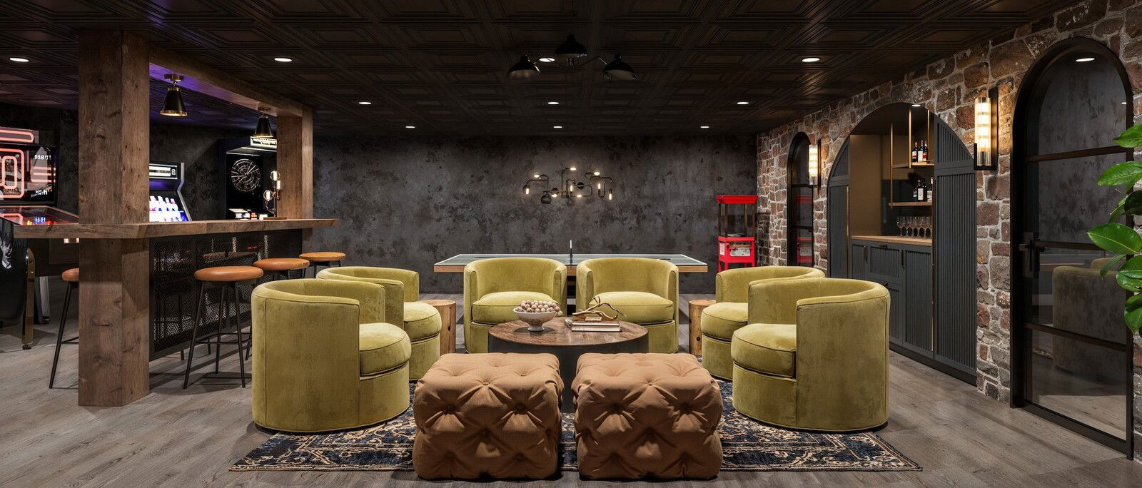 Black, Rustic & Industrial Game Room | Decorilla