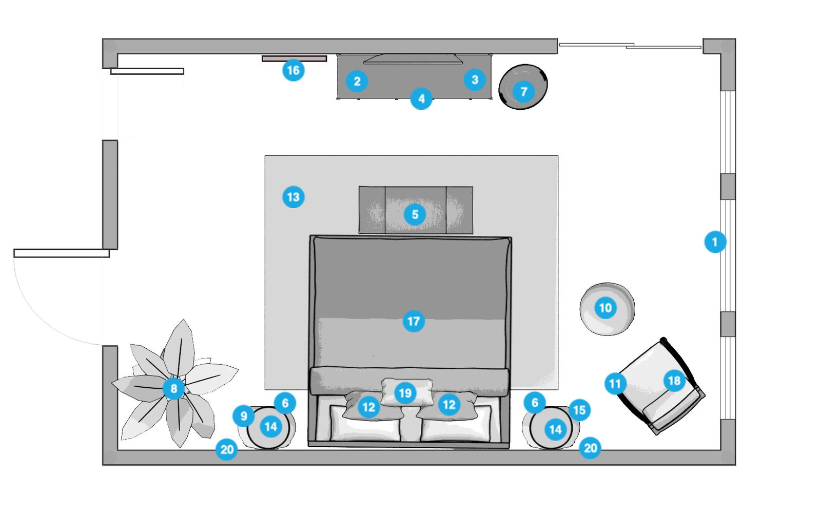 Plano del Dormitorio del Diseñador en Línea