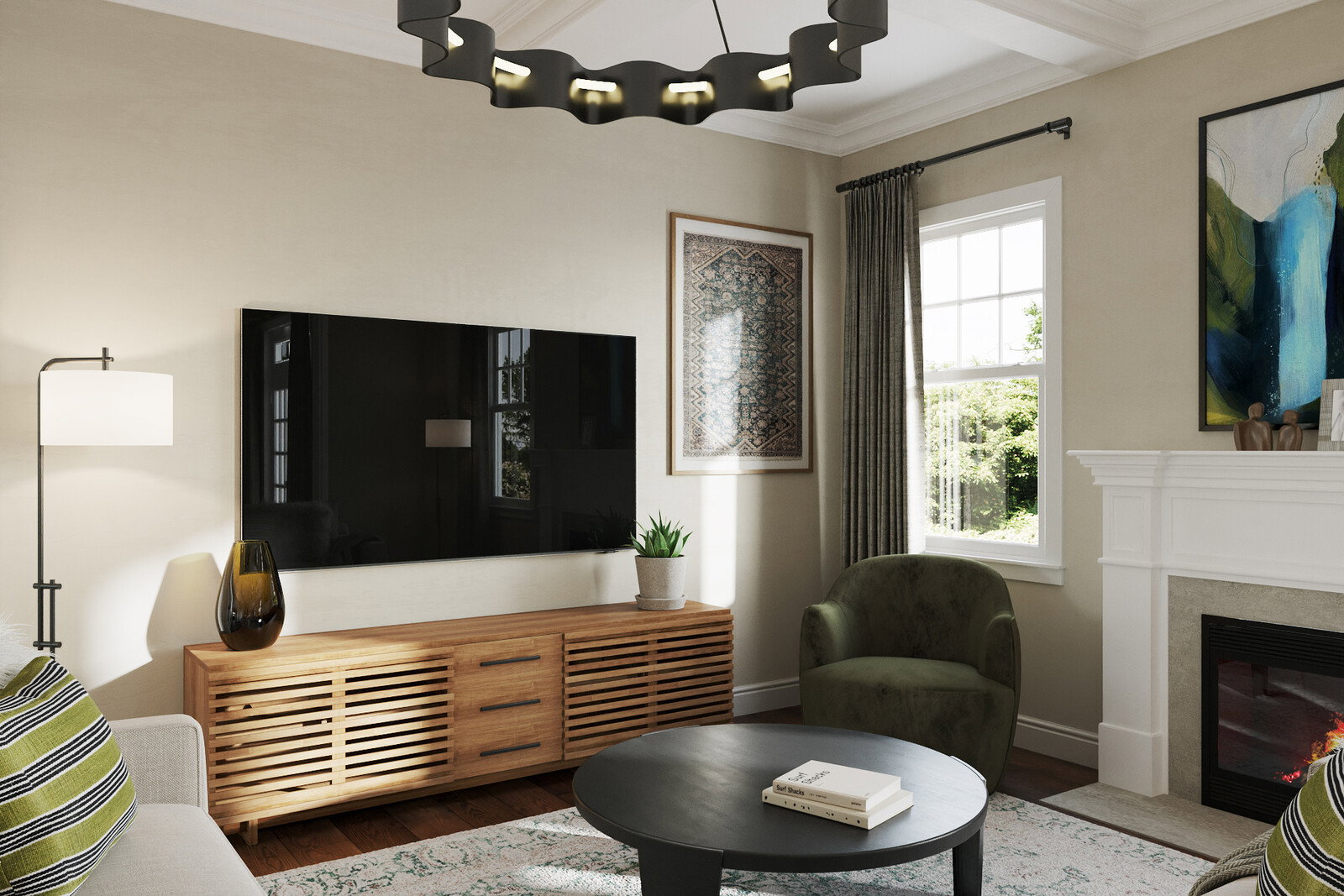Renderizado de Renovación de Casa Familiar Transicional Elegante