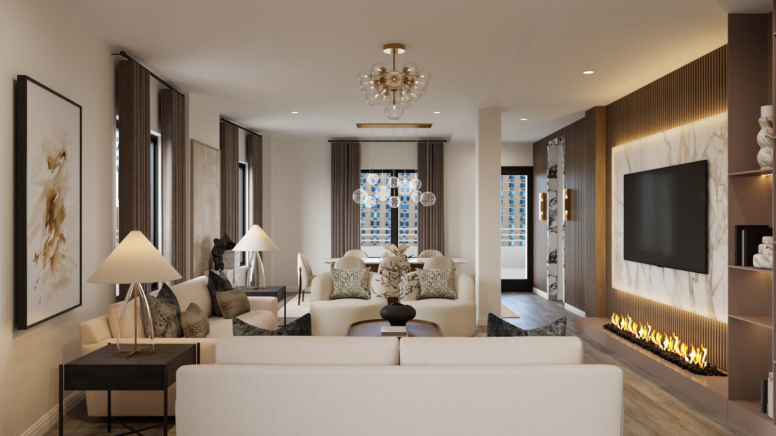 Modern Luxury Combined Living & Dining Design Rendering thumb