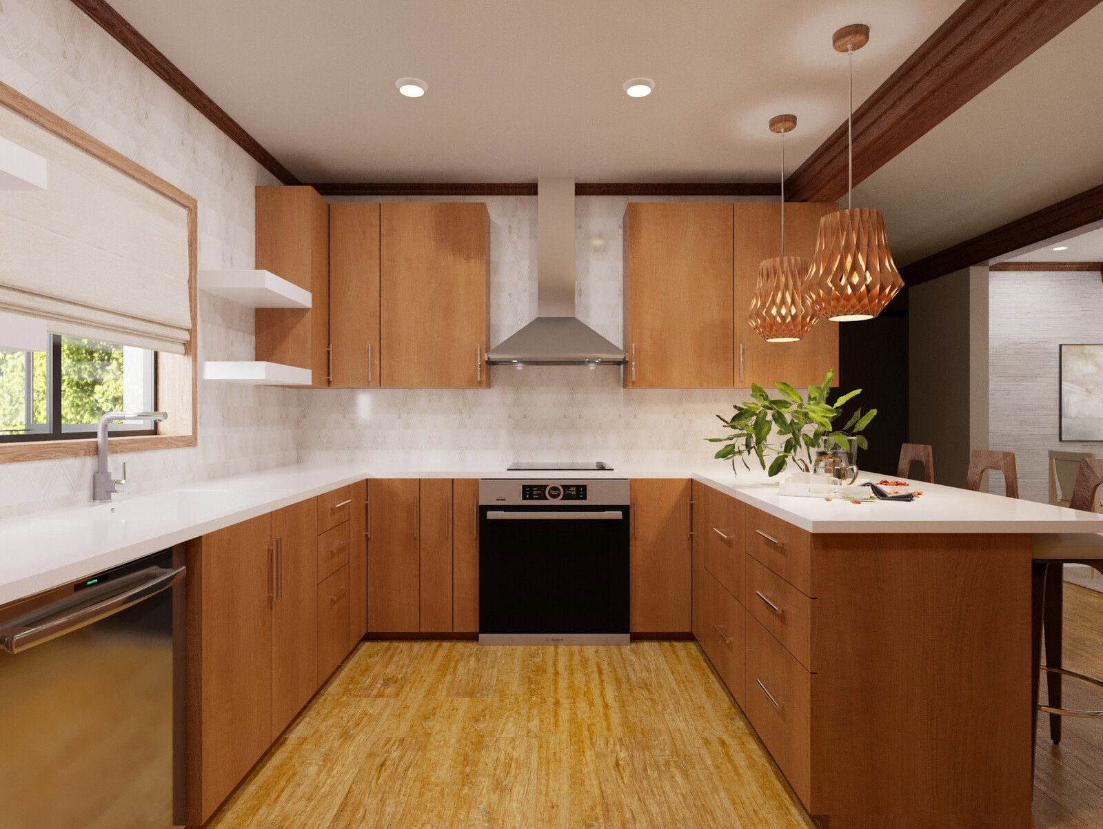 Renderizado de Diseño de Interior de Hogar Zen Rústico