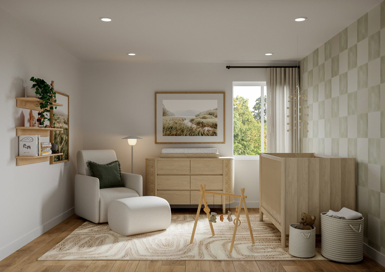 Dormitorio Estilo Japandi, Oficina en Casa & Renderización de Guardería miniatura