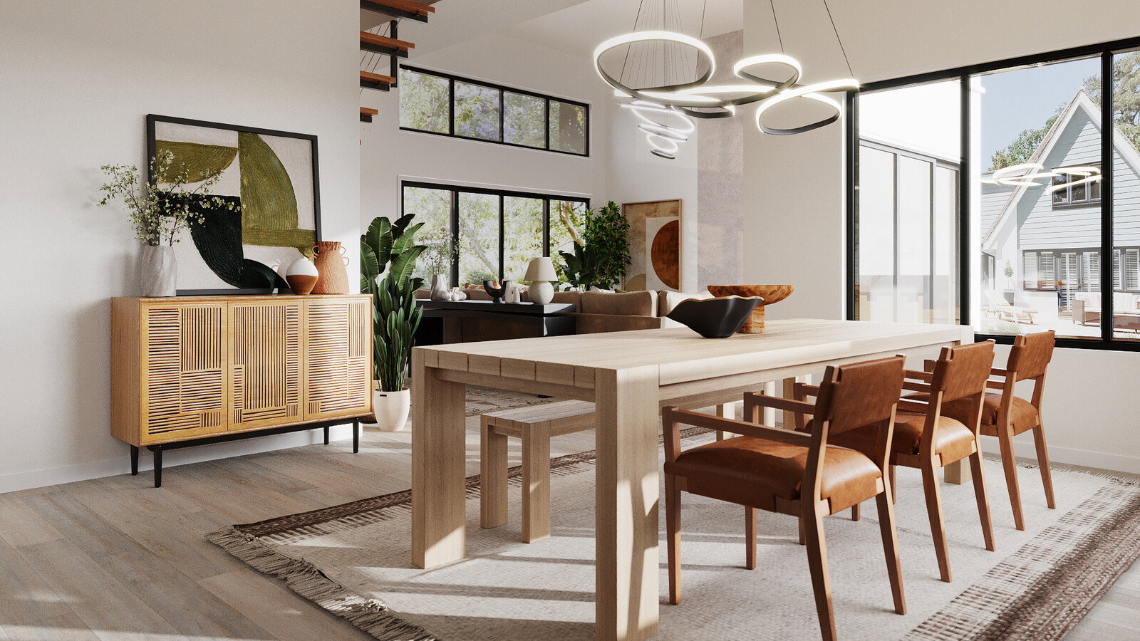 Moderno Fresco y Cómodo Hogar Inspirado en la Naturaleza Renderizado miniatura
