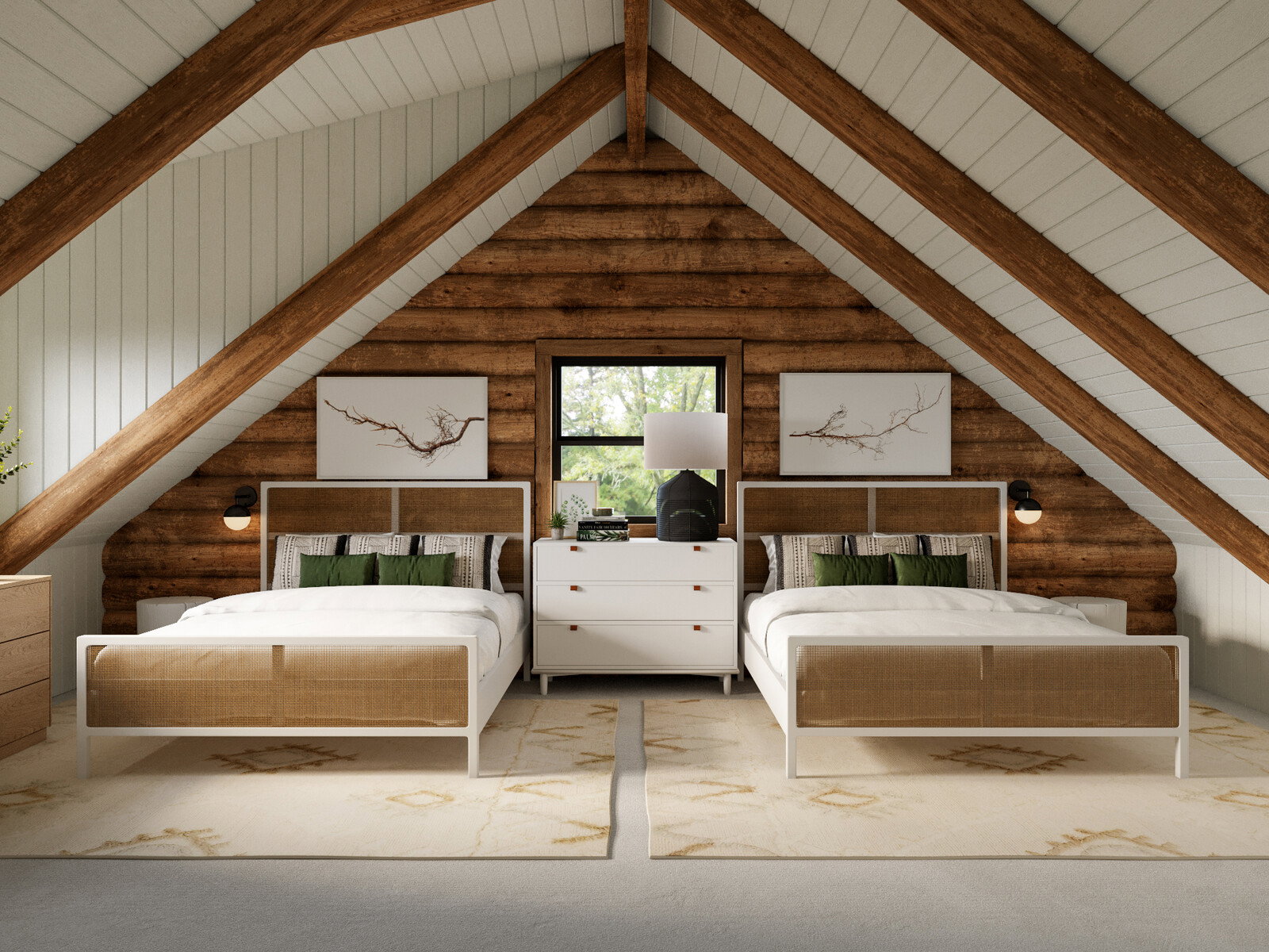Actualización Moderna del Interior de Cabaña de Madera Renderización