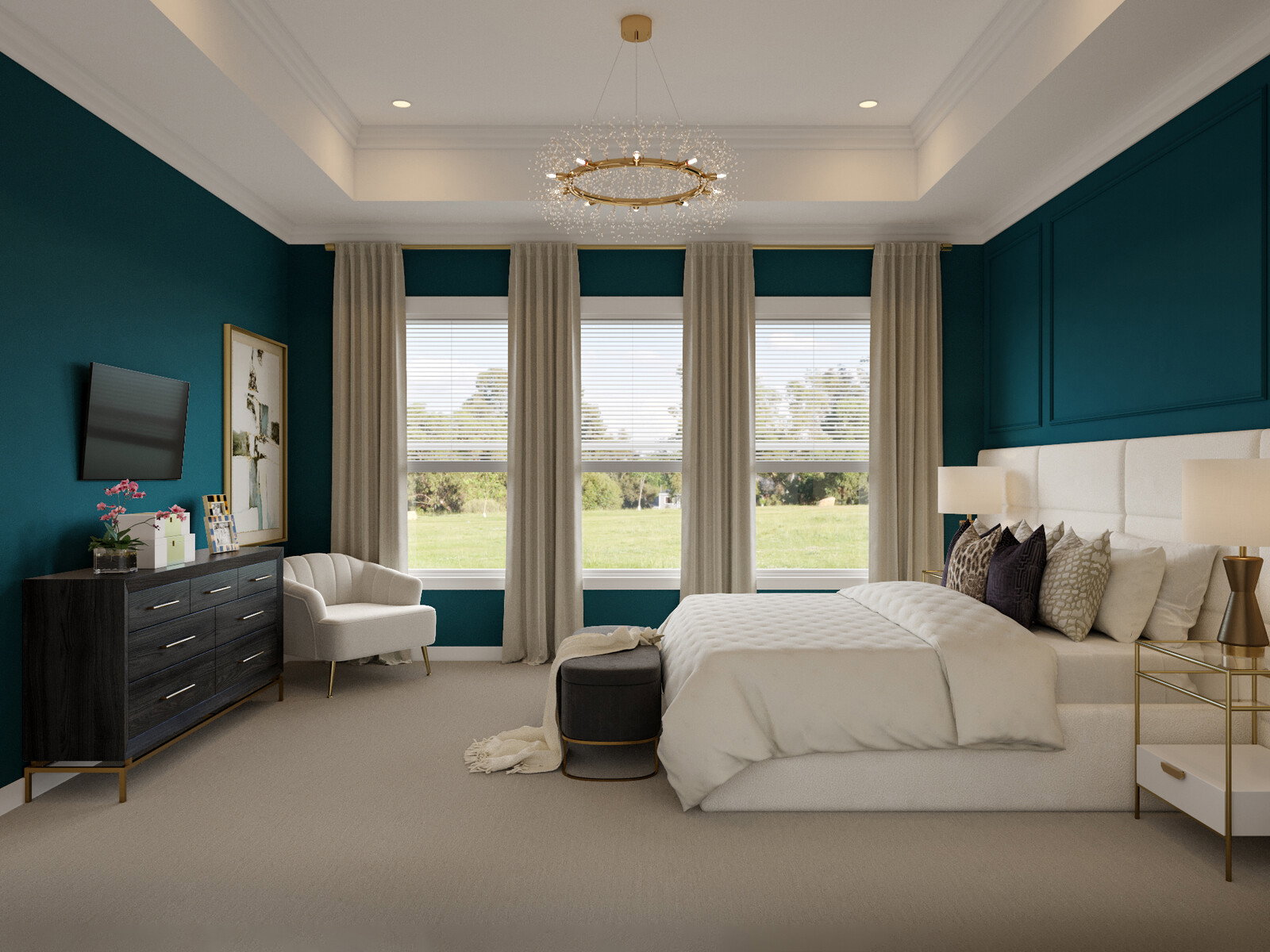 Renders de Remodelación del Hermoso Dormitorio Principal Glamuroso