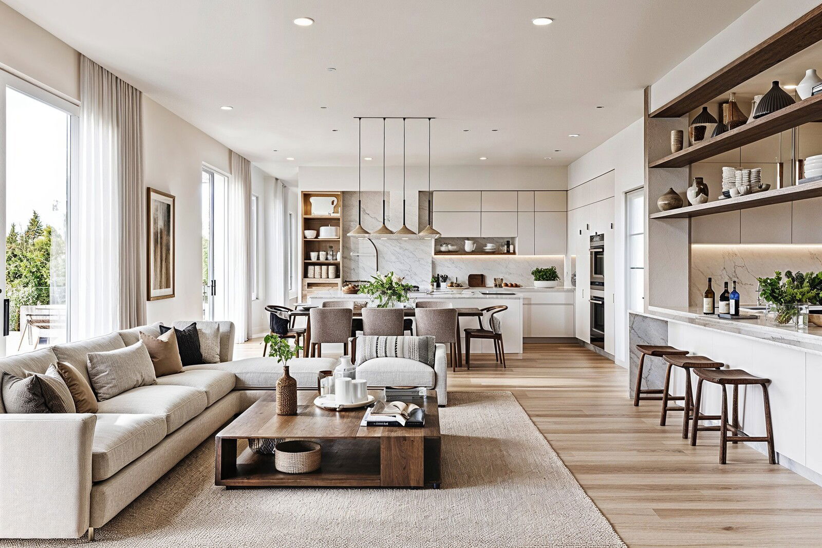 Scandinavian Living Room and Dining Room Combined