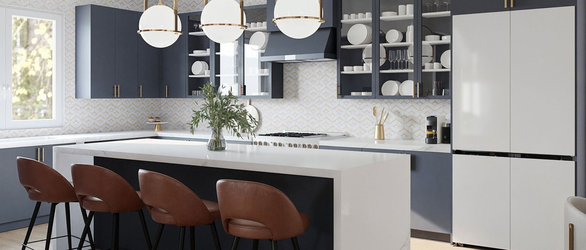 Modern Open-Concept Home with Bronze Accents by interior designers in Orange County, California