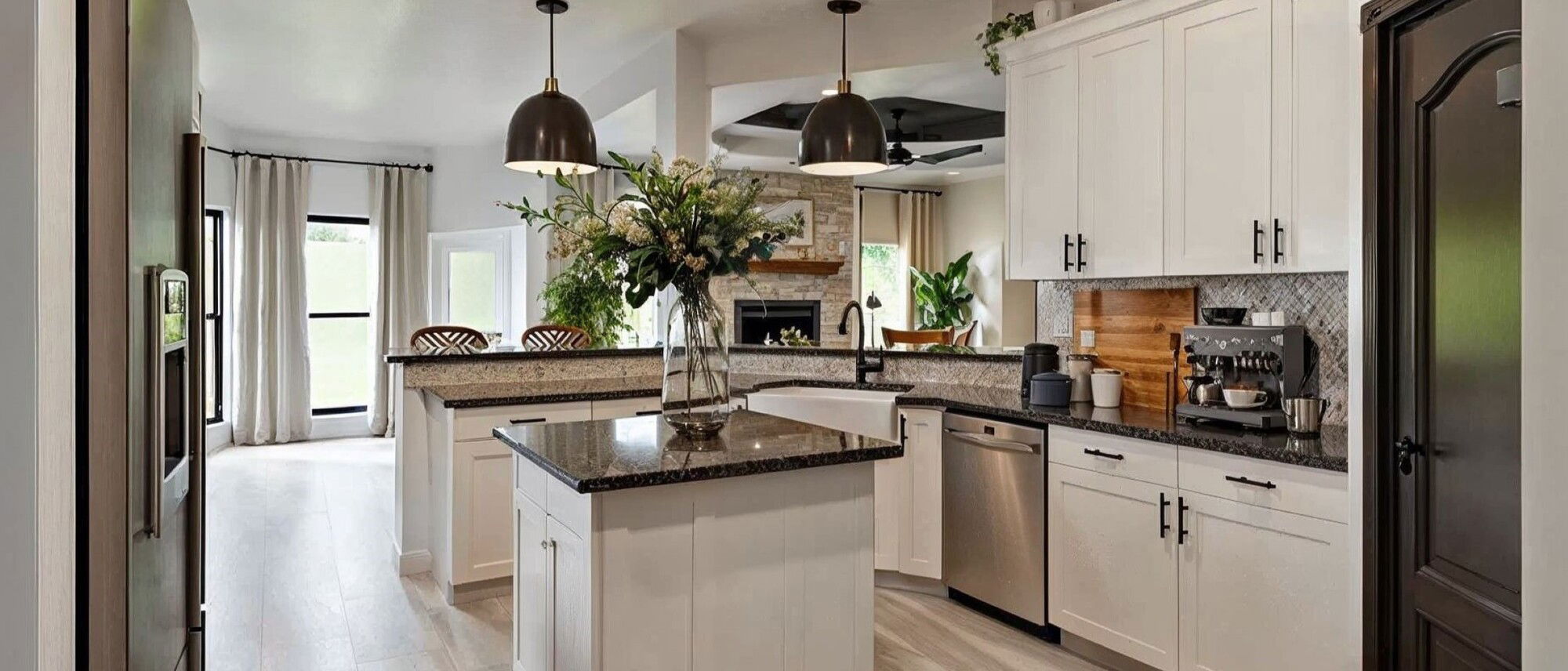 Transitional Home with Fireplace Interior Design by interior designers in McKinney, Texas