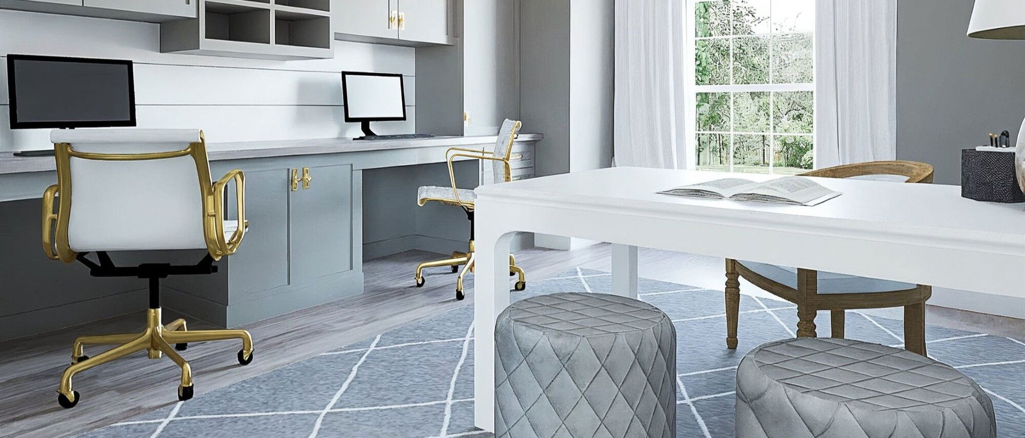 Monochrome Home Office Interior Design- After Rendering