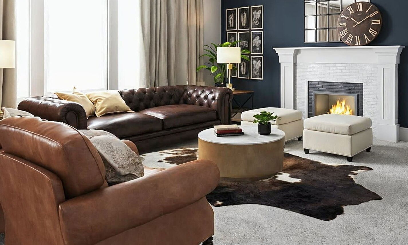 Masculine Glam Living Room Interior Design by interior designers in Portland, Oregon