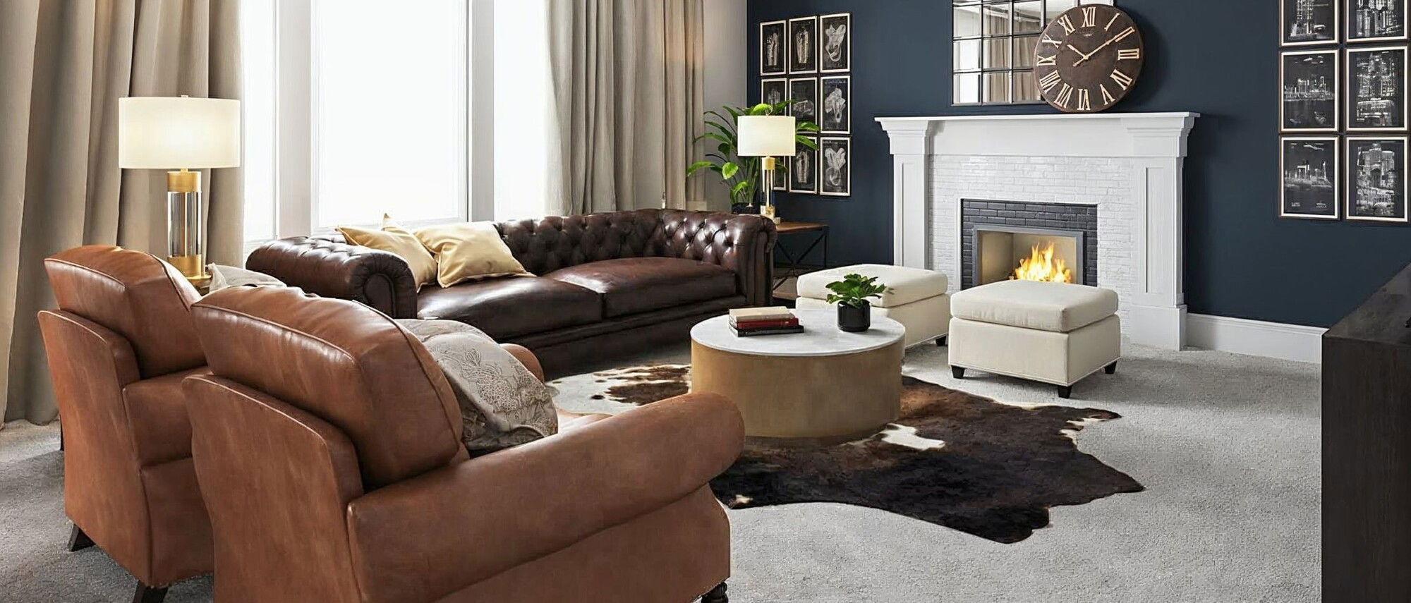Masculine Glam Living Room Interior Design by interior designers in Portland, Oregon