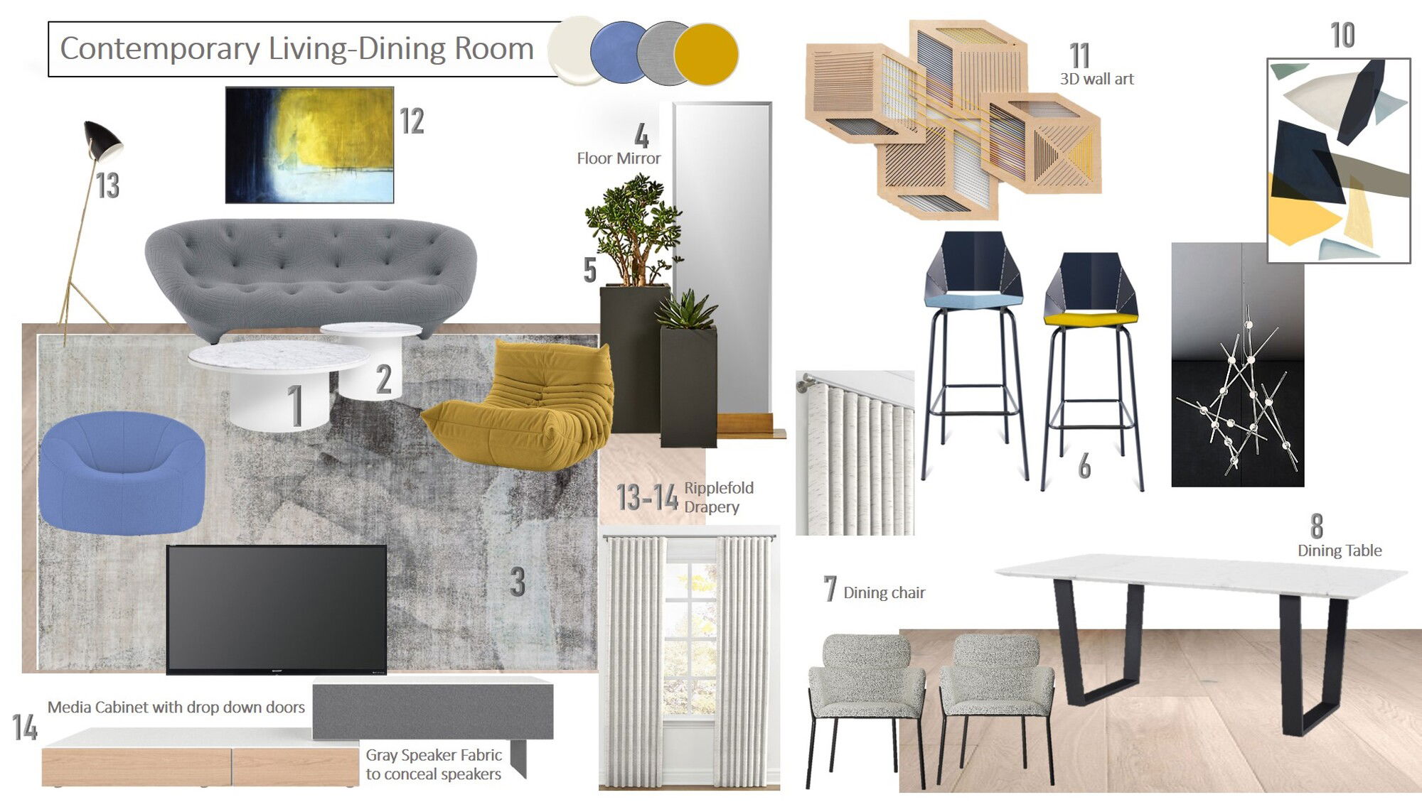 Ideas de Diseño de Interiores Combinadas de Sala-Comedor del Diseñador en Línea