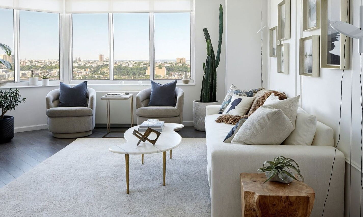 Tranquil Apartment Design with River View   by affordable New Jersey interior designers