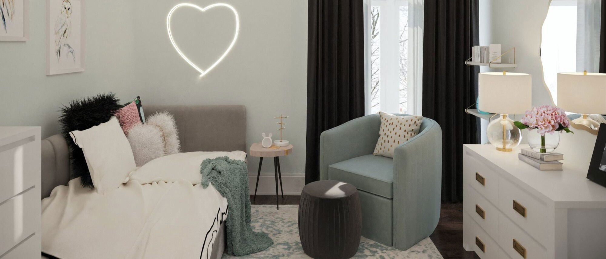 Modern Girls Bedroom Interior Design- After Rendering