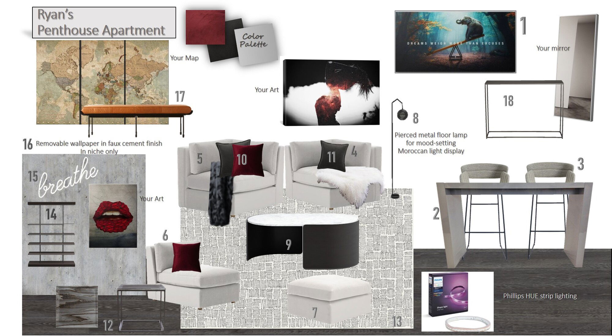 Ideas de Diseño de Interiores Combinadas de Sala-Comedor del Diseñador en Línea