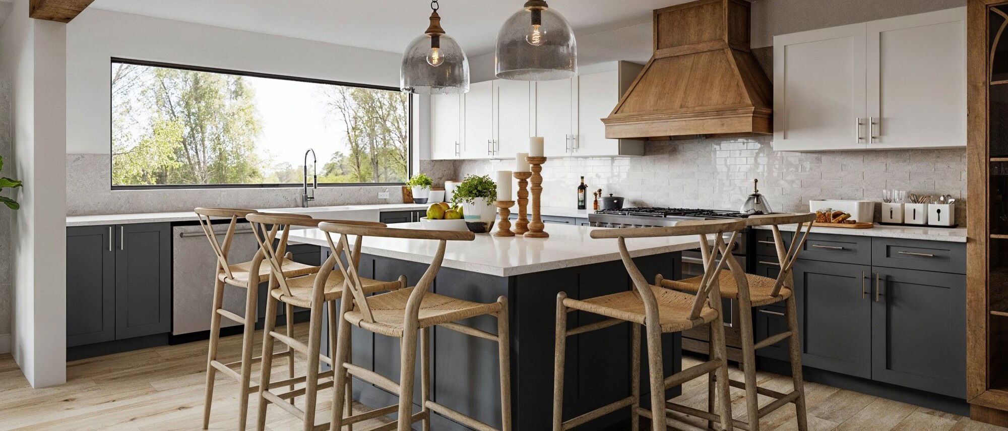 Modern Farmhouse Home with High Vaulted Ceiling- After Rendering