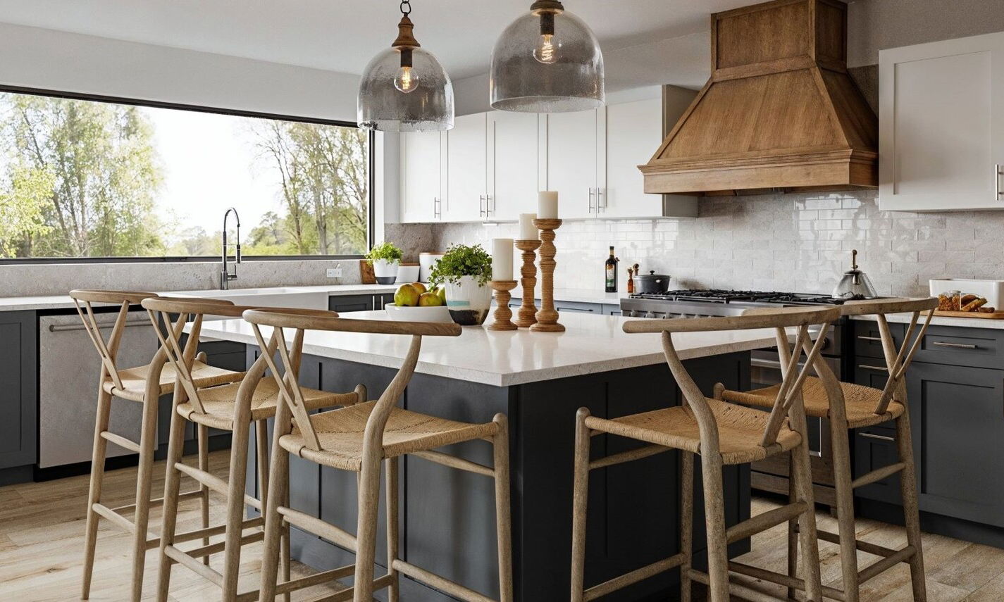Casa de campo moderna con techo alto y abovedado por los mejores diseñadores de interiores de Jacksonville