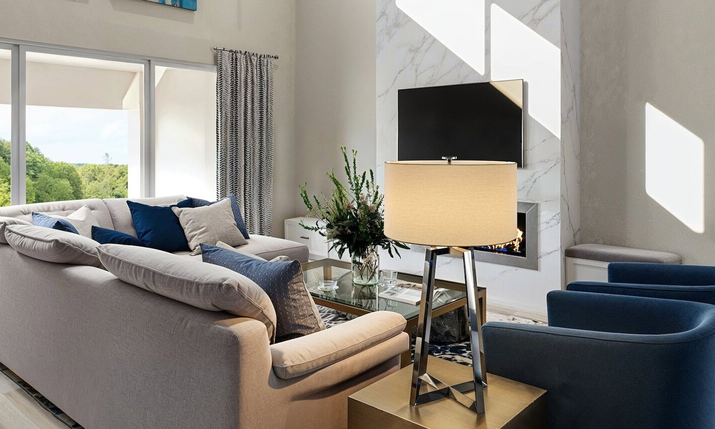 Elegant High Vaulted Ceilings Living Room Decor by affordable Sarasota interior designers