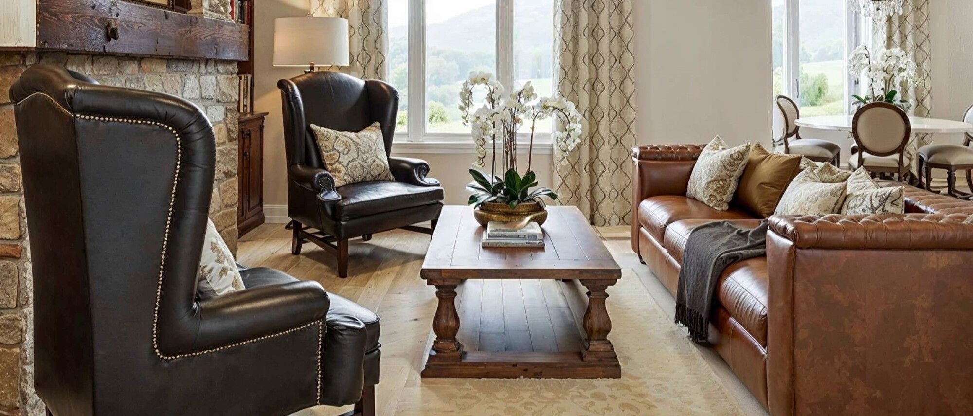 Classy Traditional Living & Dining Design by interior designers in Asheville, North Carolina