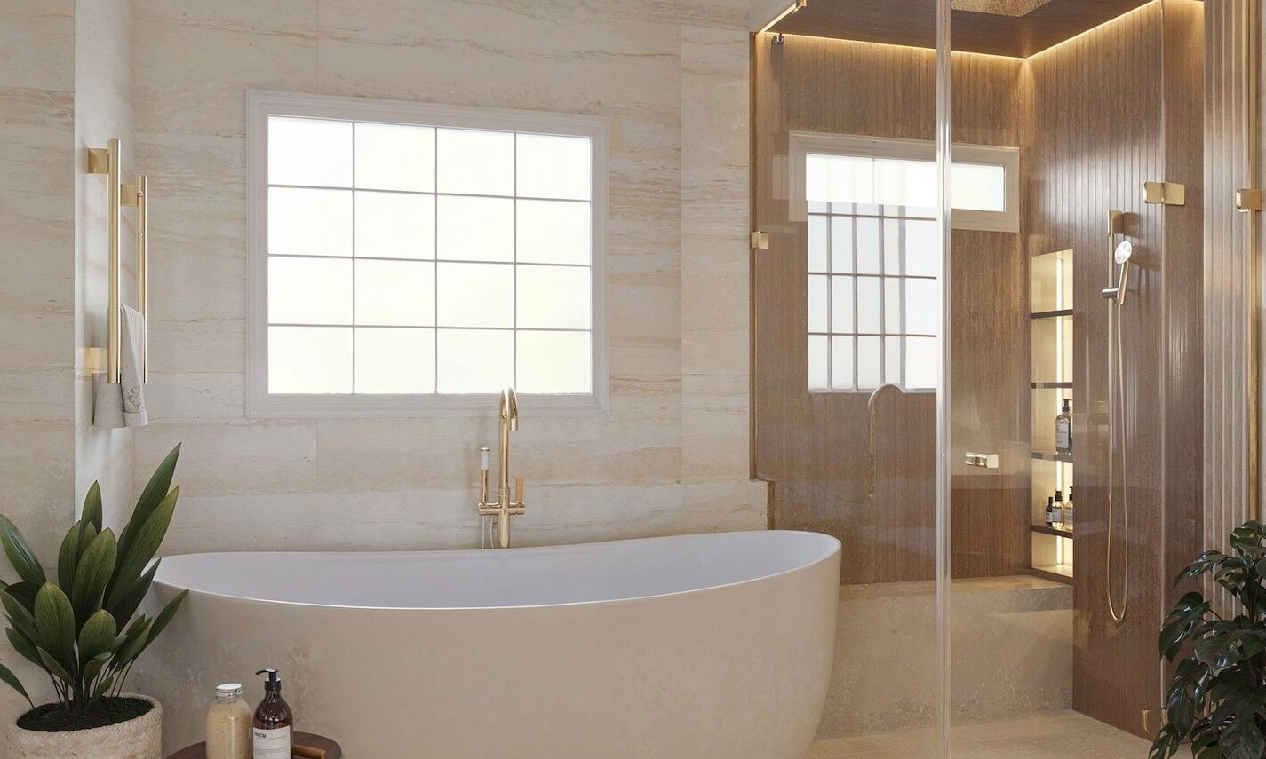 Luxury Contemporary Bathroom with Spa-Like Vibe by interior designers in High Point, North Carolina