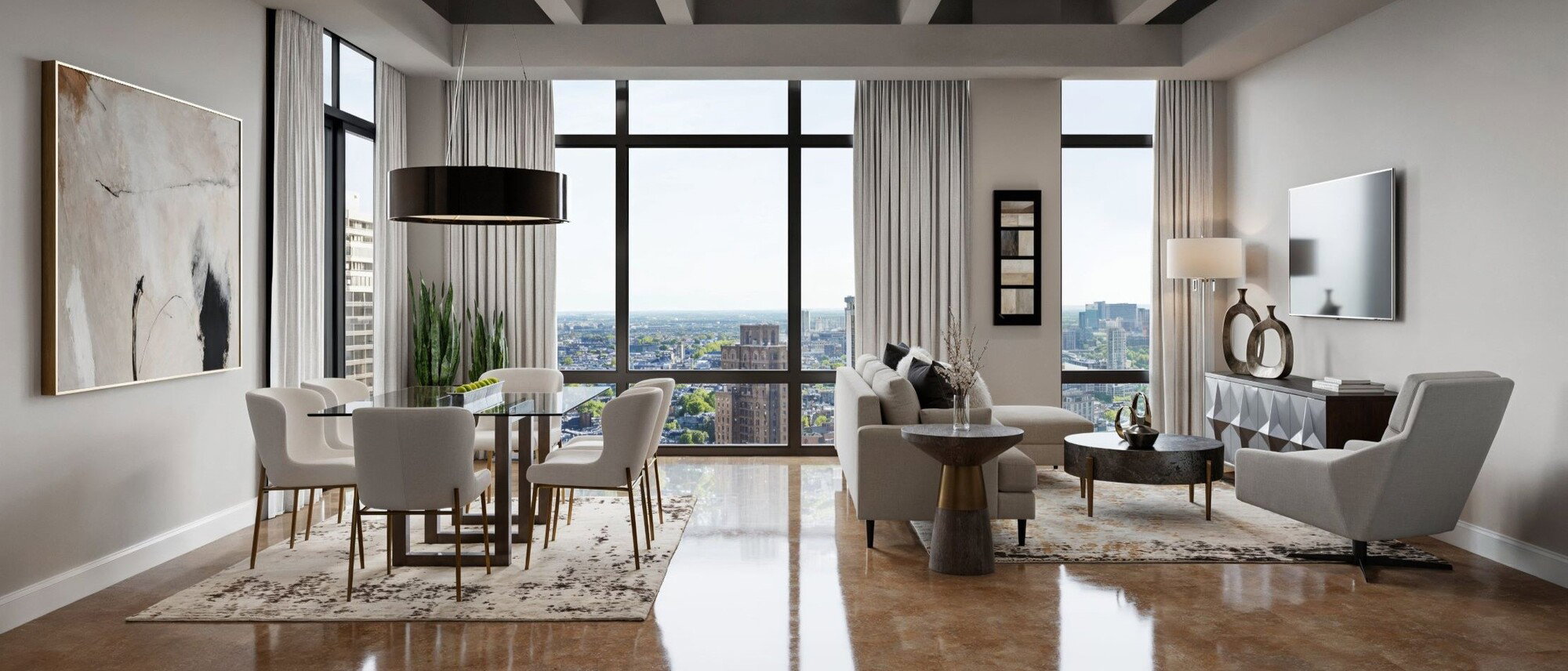 Transitional Living, Dining & Home Office Design-Angela After Rendering