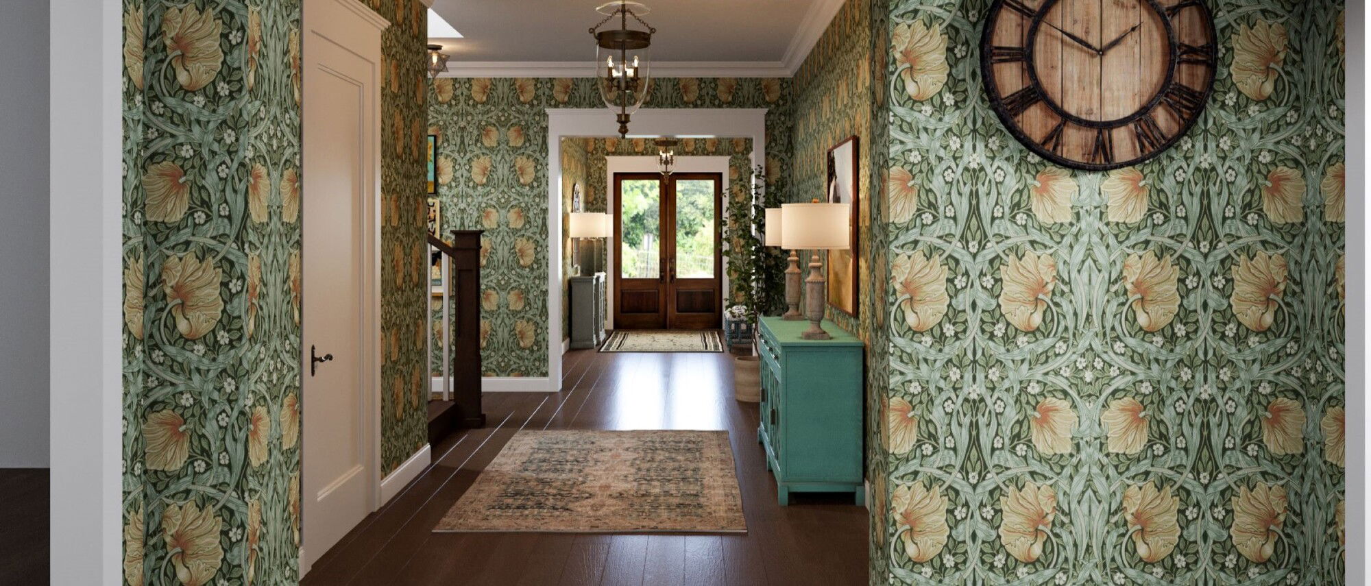 Feminine Green Eclectic Hallway Interior Design- After Rendering