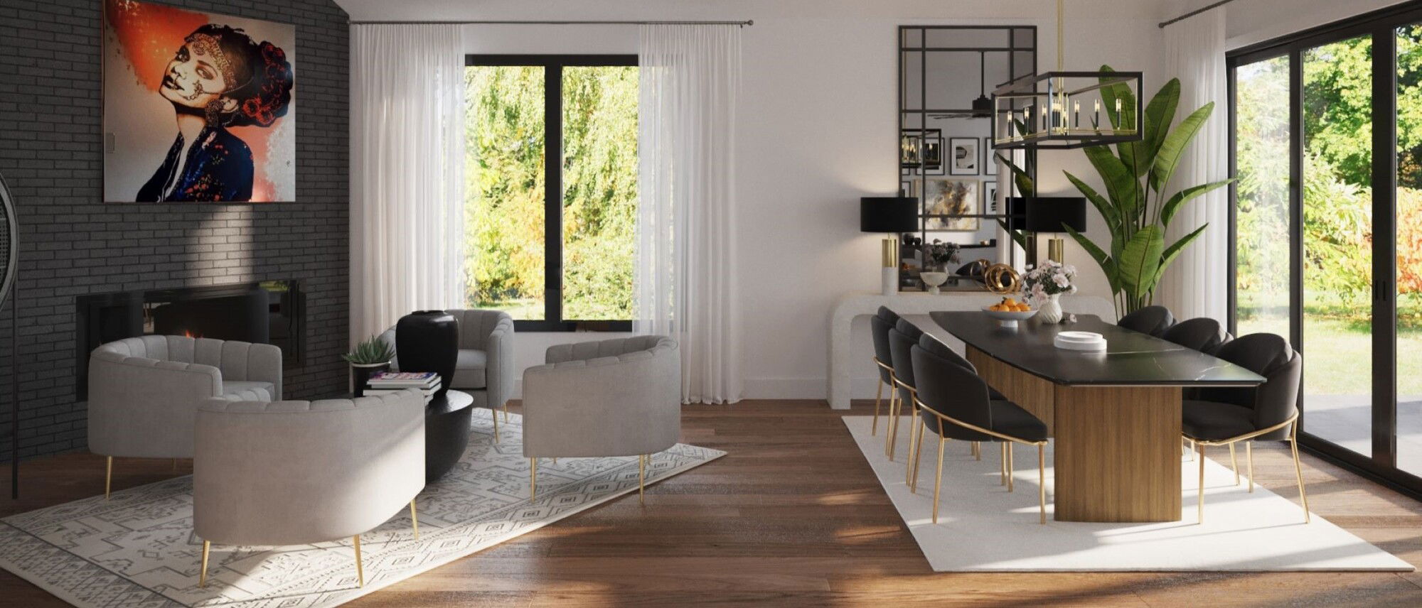 Sala de estar y comedor moderno elegante - Renderizado después