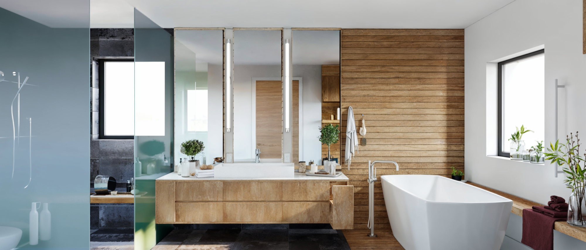 Diseño de baño principal inspirado en spa - Renderizado después