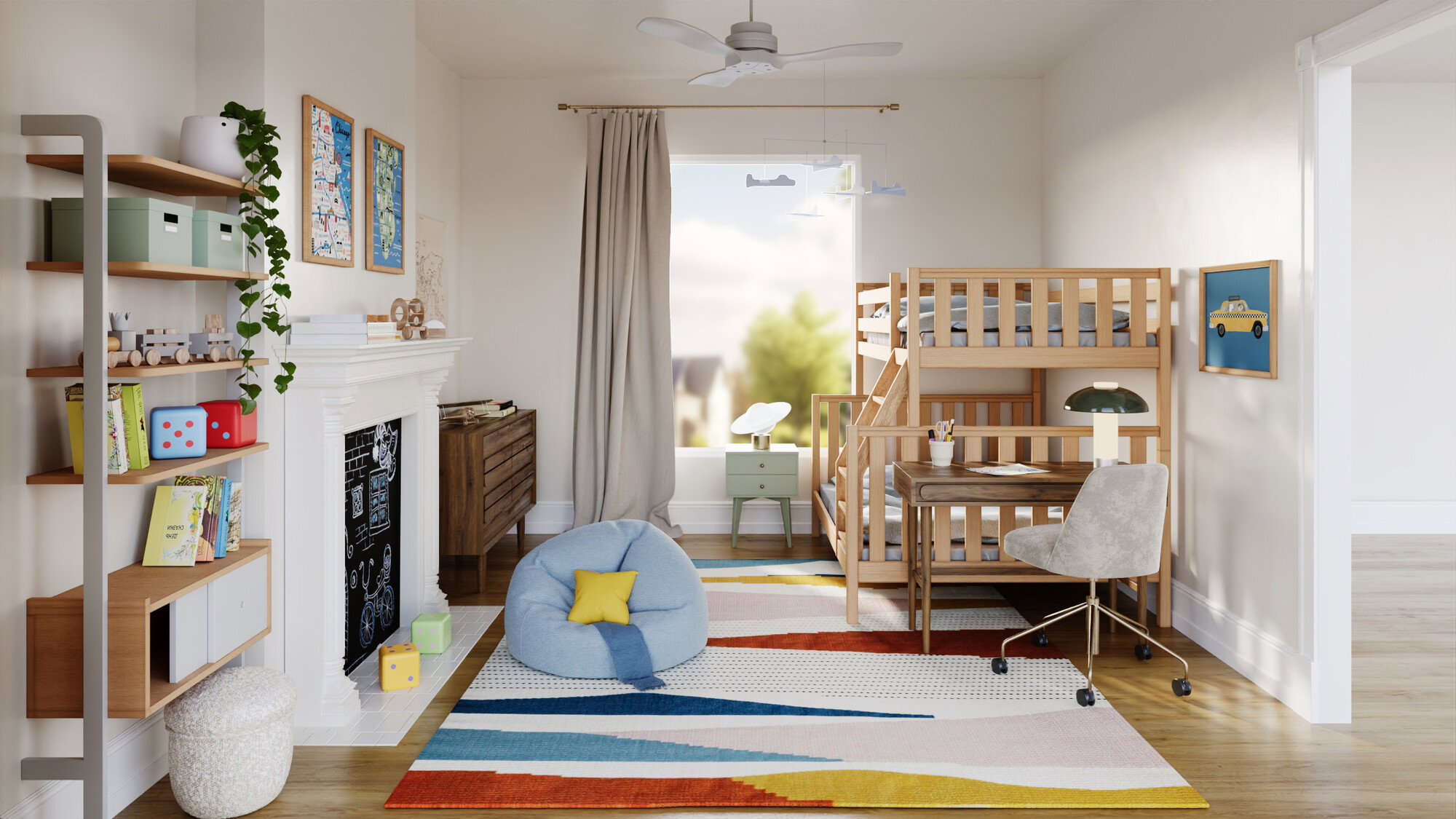 Diseño de interior de habitación temática de viaje para niños