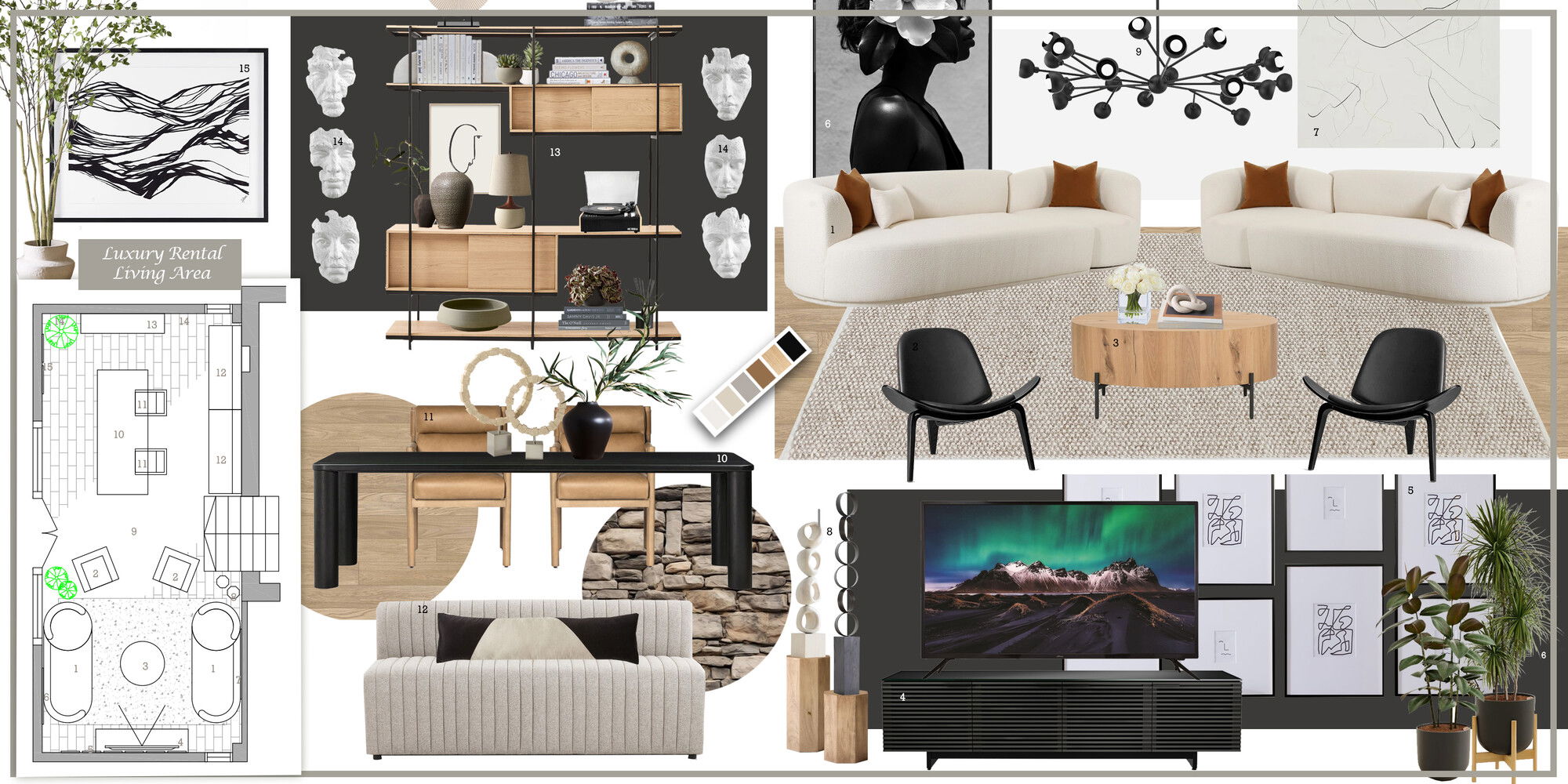 Ideas de Diseño de Interiores Combinadas de Sala-Comedor del Diseñador en Línea