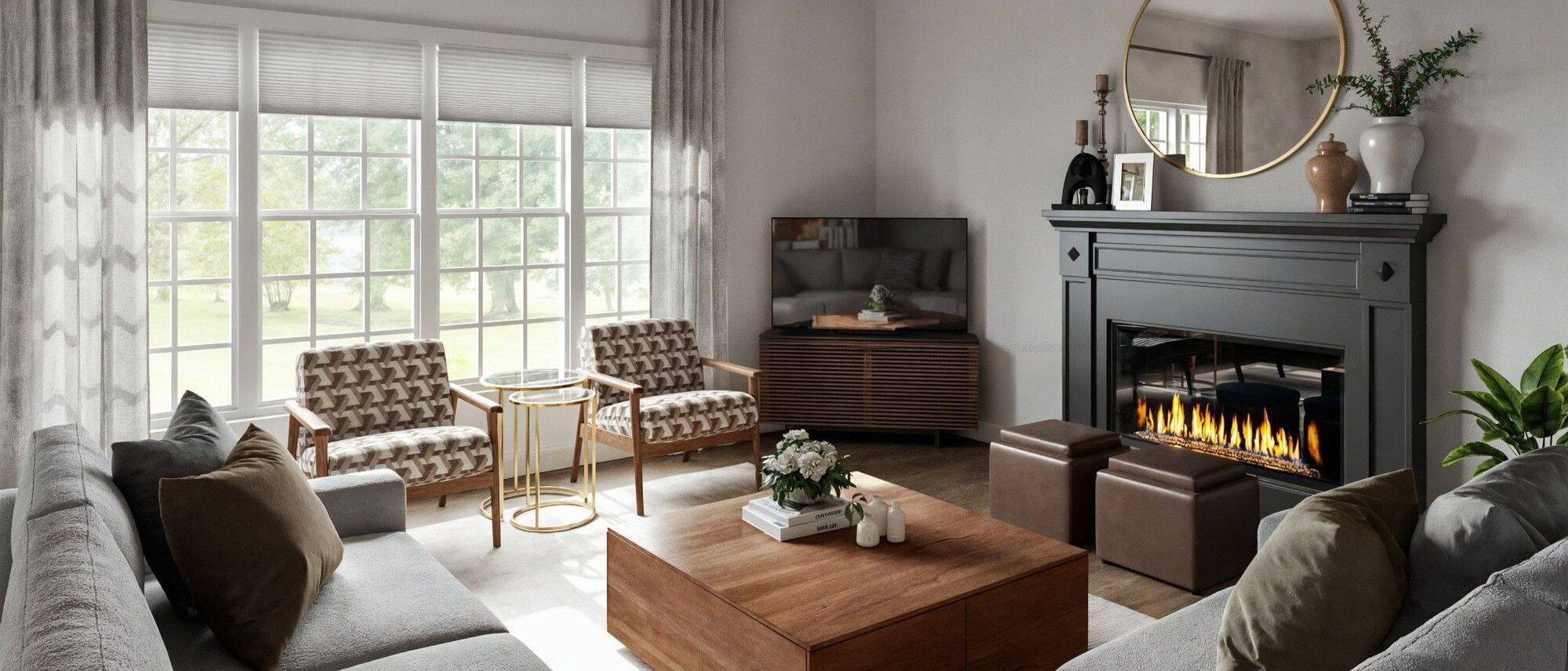 Black Fireplace Living Room Transformation- After Rendering