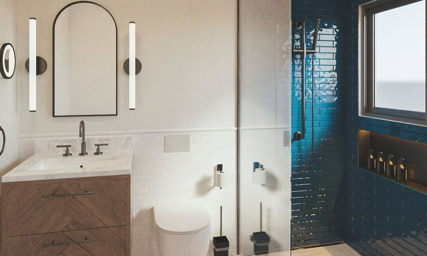 Mid-Century Modern Guest Bathroom Remodel by interior designers in San Francisco, California