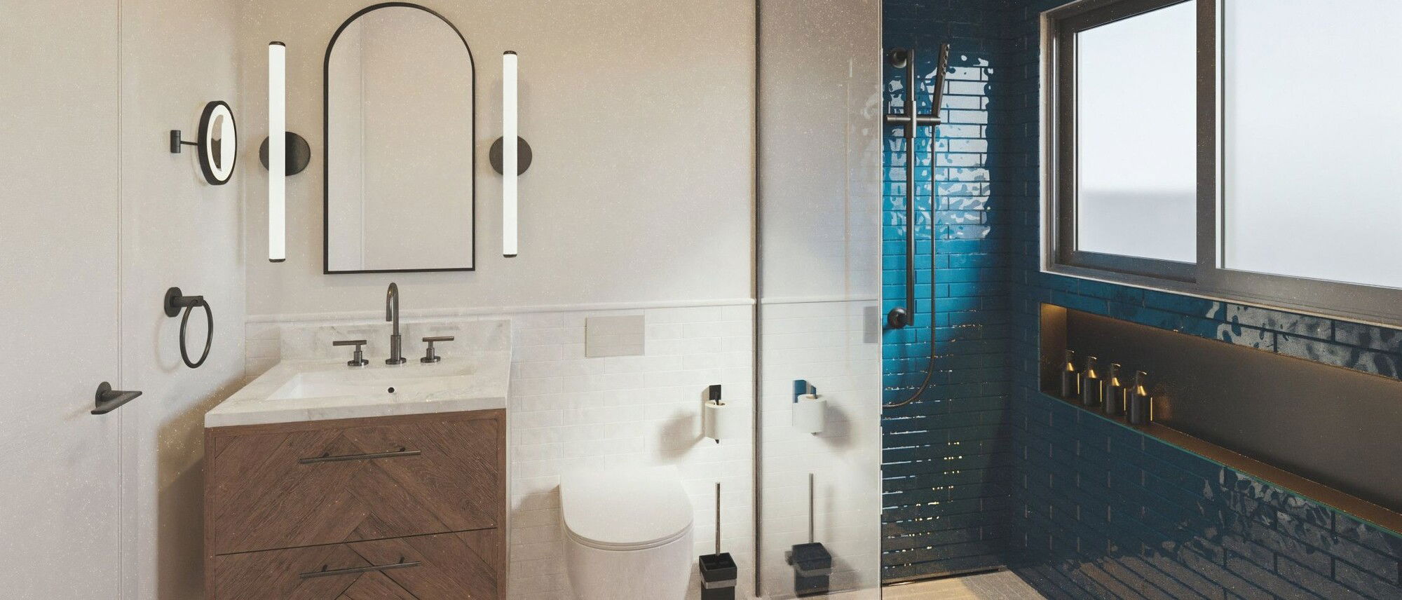 Mid-Century Modern Guest Bathroom Remodel by interior designers in San Francisco, California
