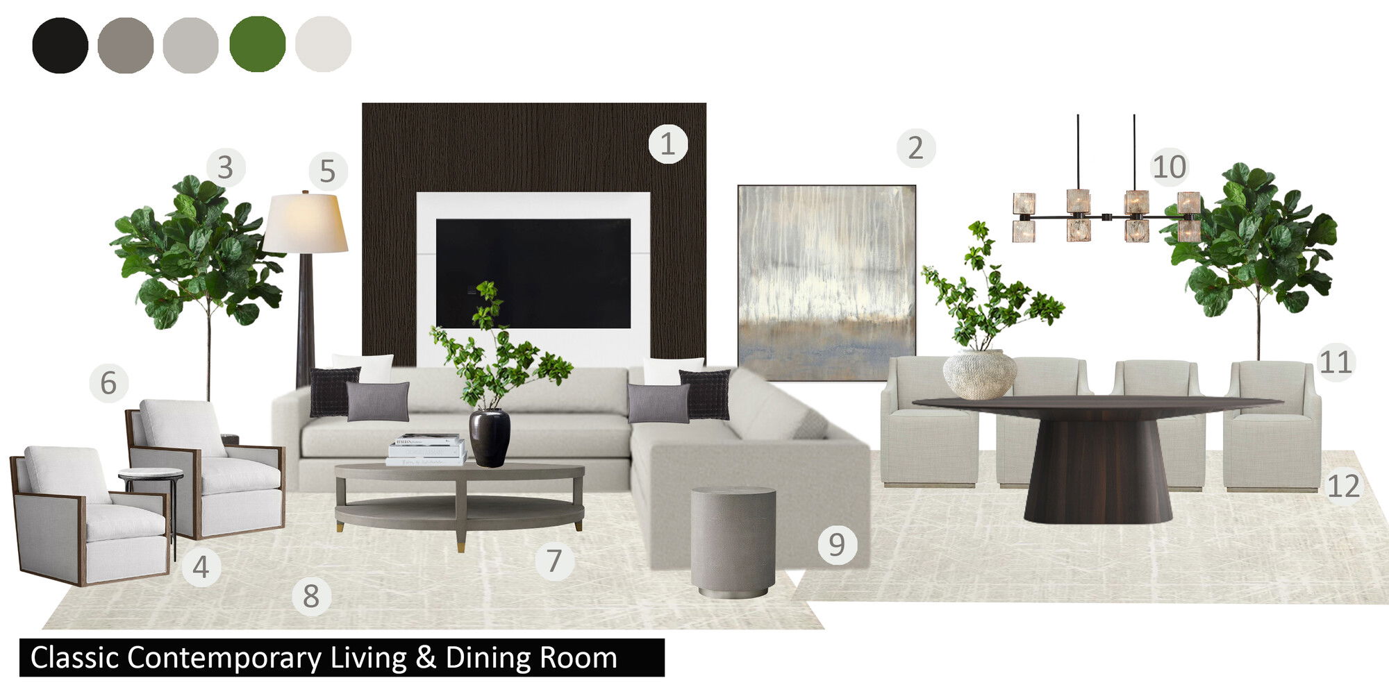 Ideas de Diseño de Interiores Combinadas de Sala-Comedor del Diseñador en Línea
