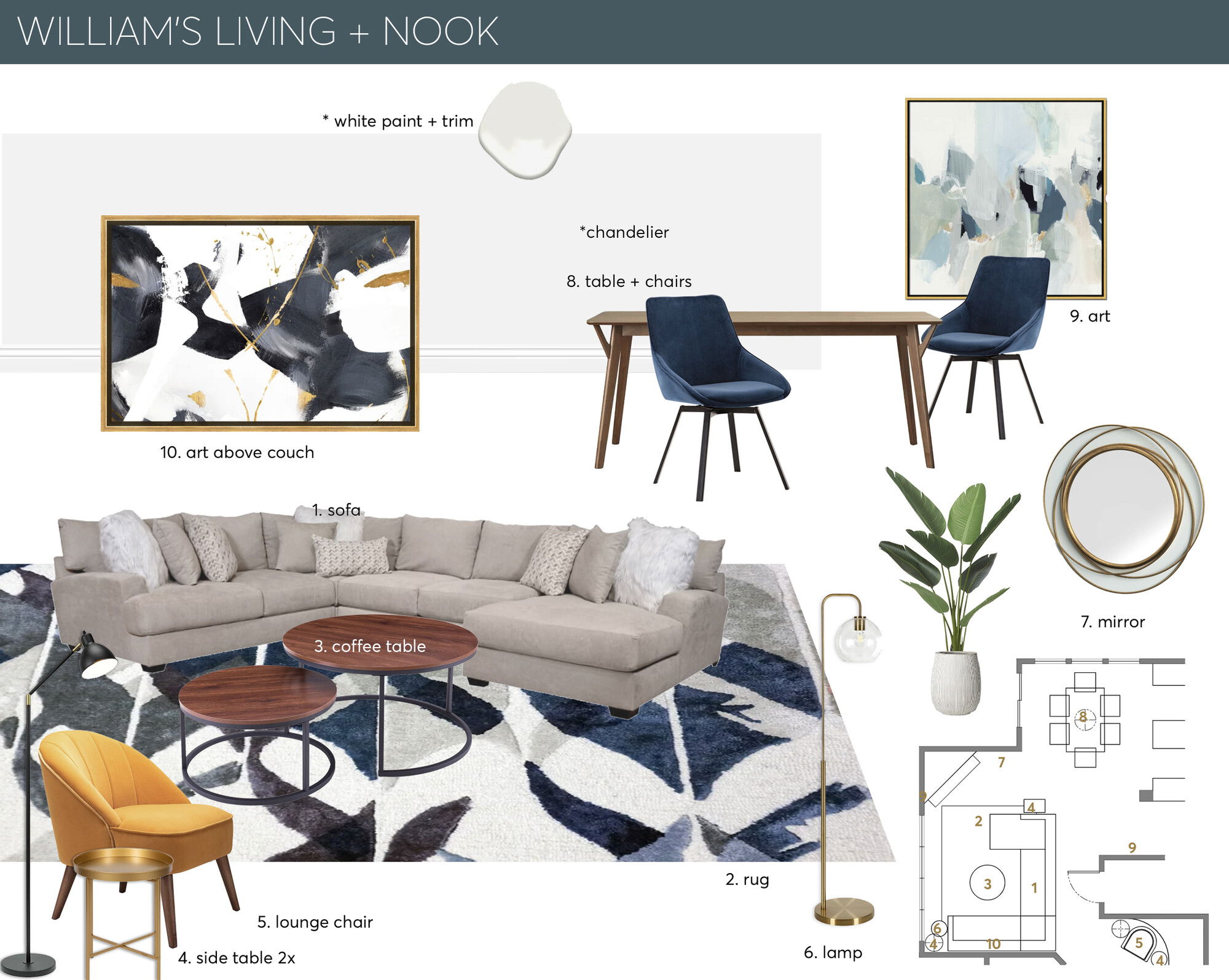 Ideas de diseño interior para sala de estar de diseñador en línea