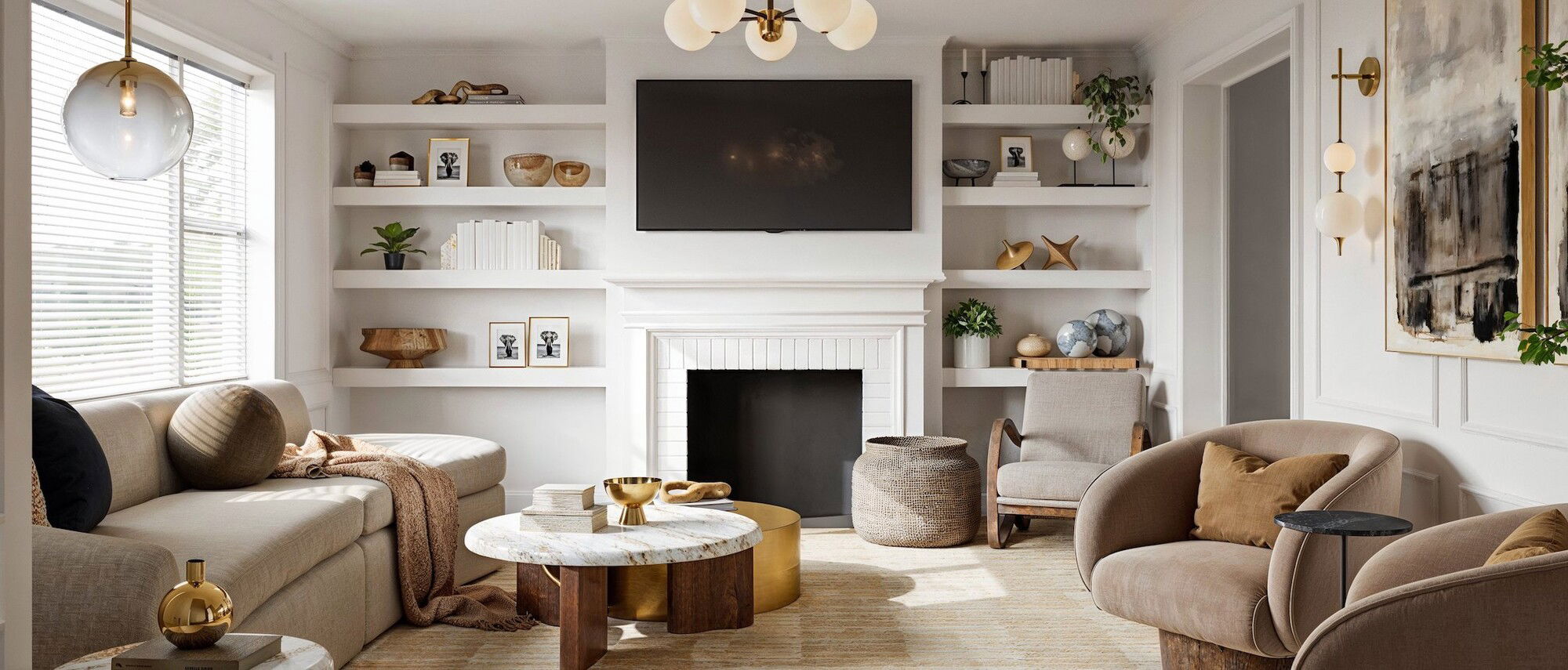 Fresh & Comfortable Family Room Design by interior designers in Providence, Rhode Island