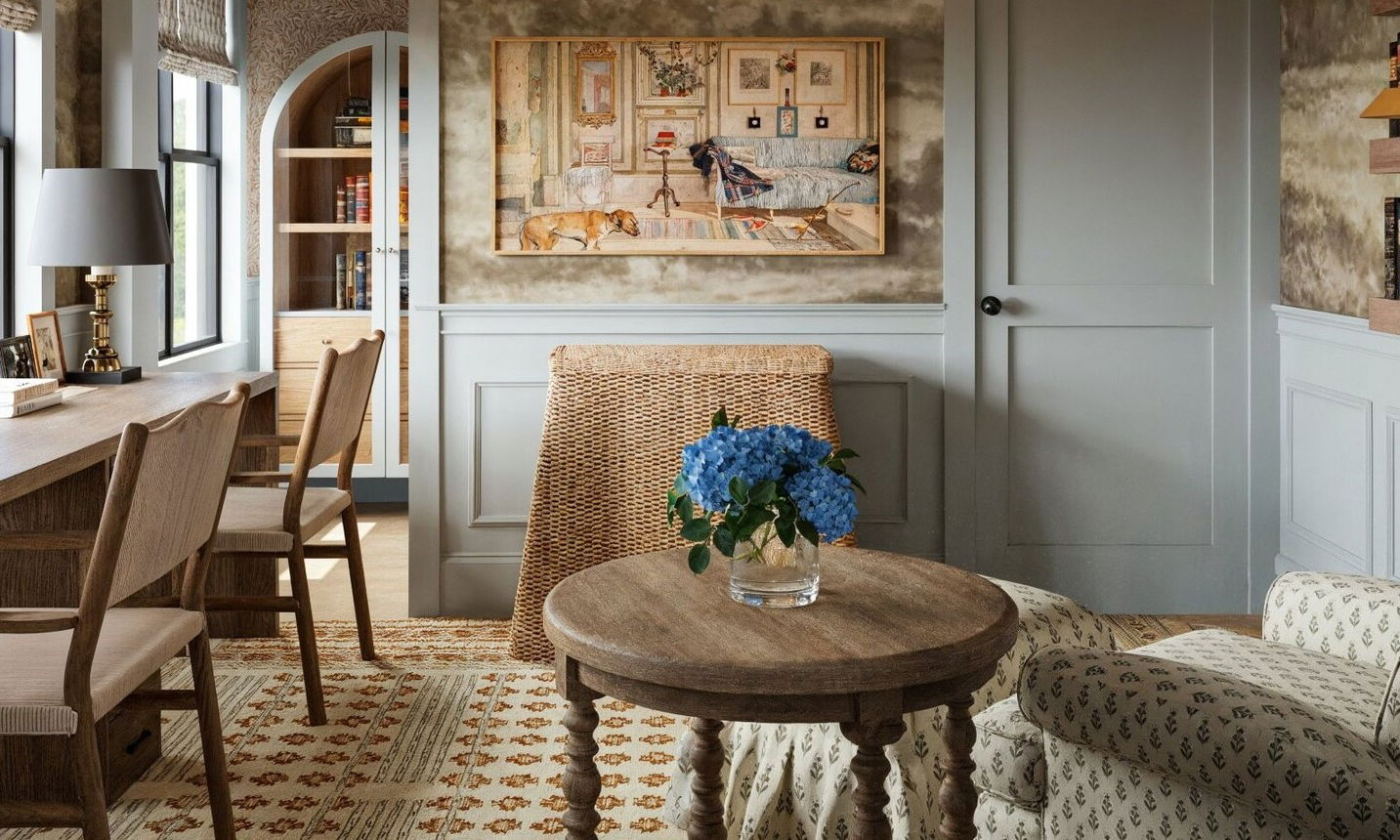 Elegant Eclectic Home Office with Traditional Touches by interior designers in Bethesda, Maryland