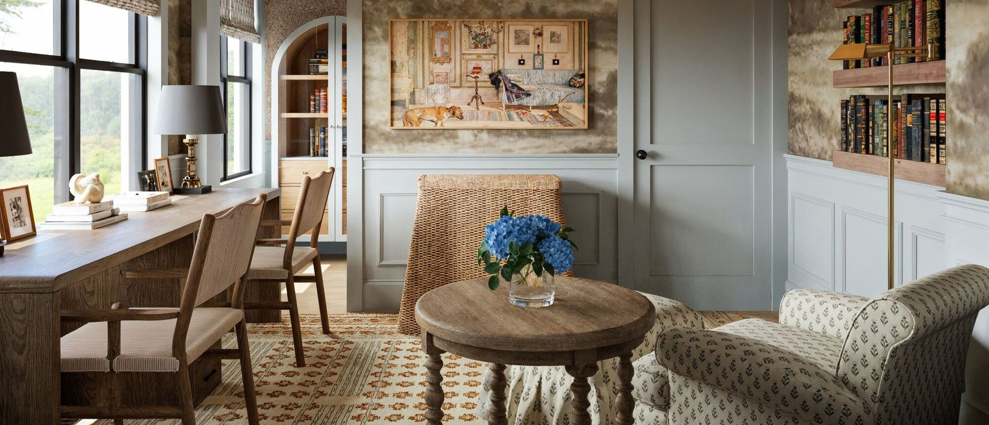 Elegant Eclectic Home Office with Traditional Touches by interior designers in Bethesda, Maryland