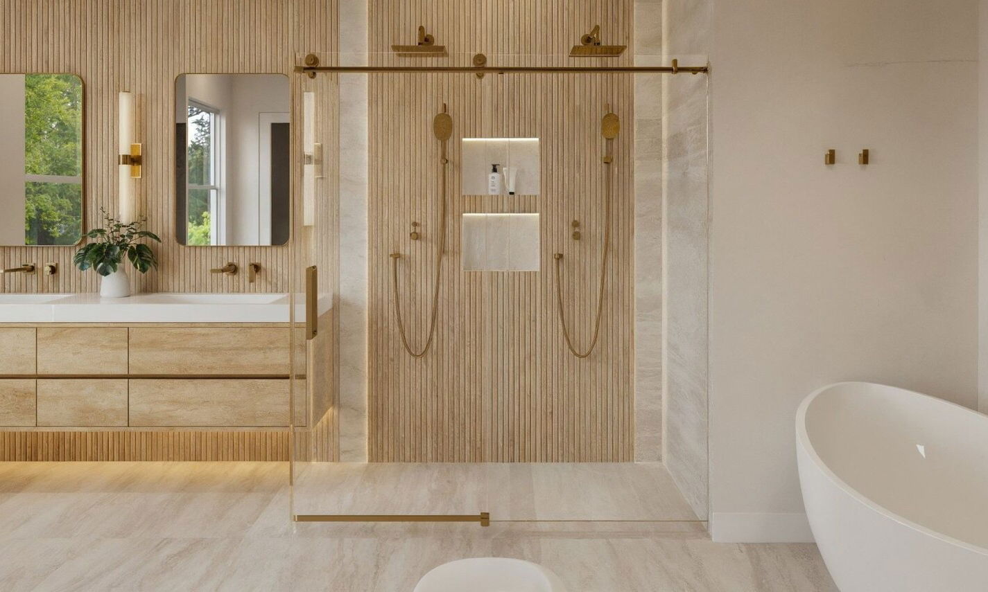 Serene Modern Elegance Bathroom Design  by interior designers in Hamptons, New York