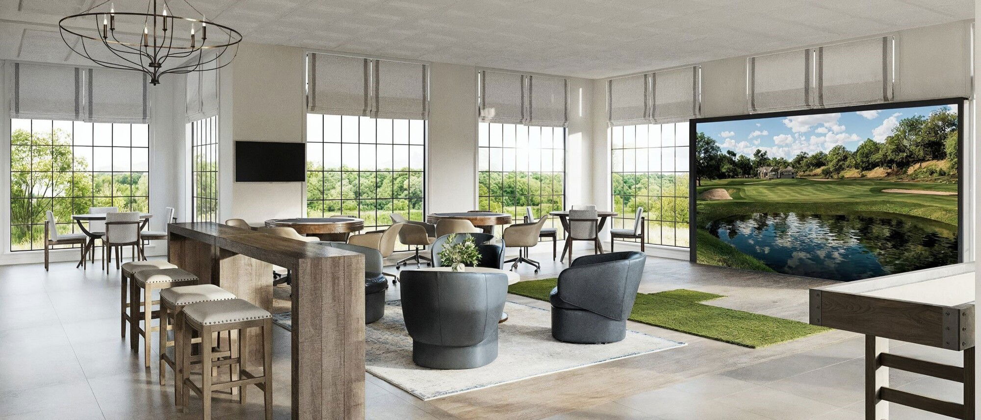 Diseño de interiores masculino para lounge de Country Club por los mejores diseñadores de interiores de Shreveport