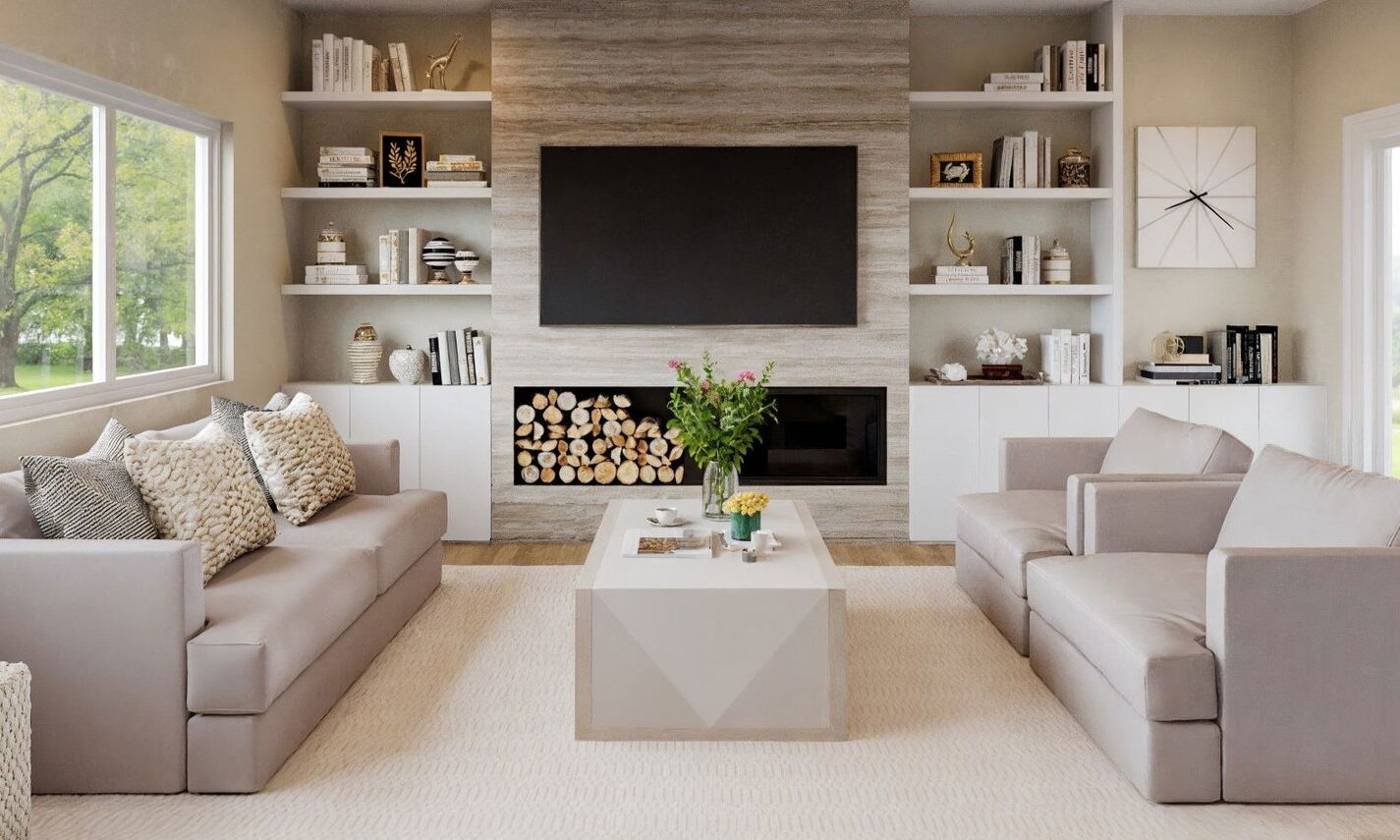 Neutral Sleek & Cozy Living Room Design