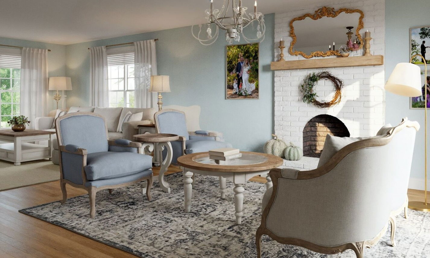 Diseño de hogar campestre francés elegante por diseñadores de interiores en Lowell, Massachusetts