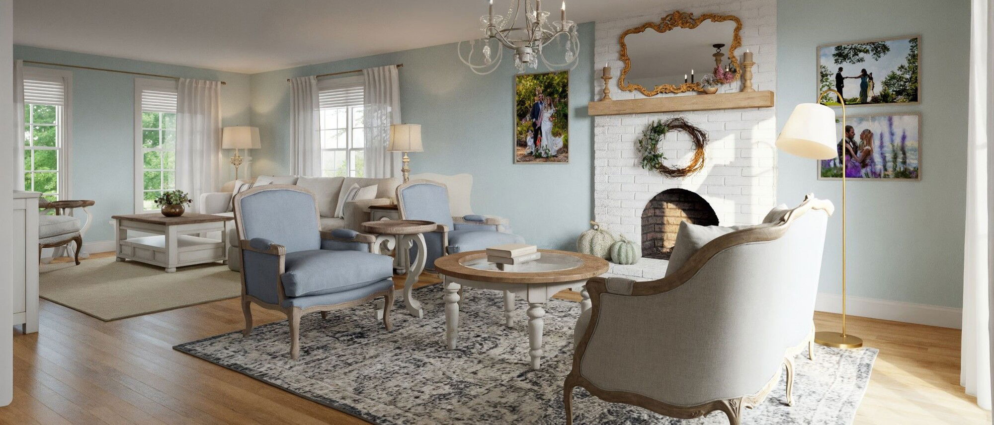 Diseño de hogar campestre francés elegante por diseñadores de interiores en Lowell, Massachusetts