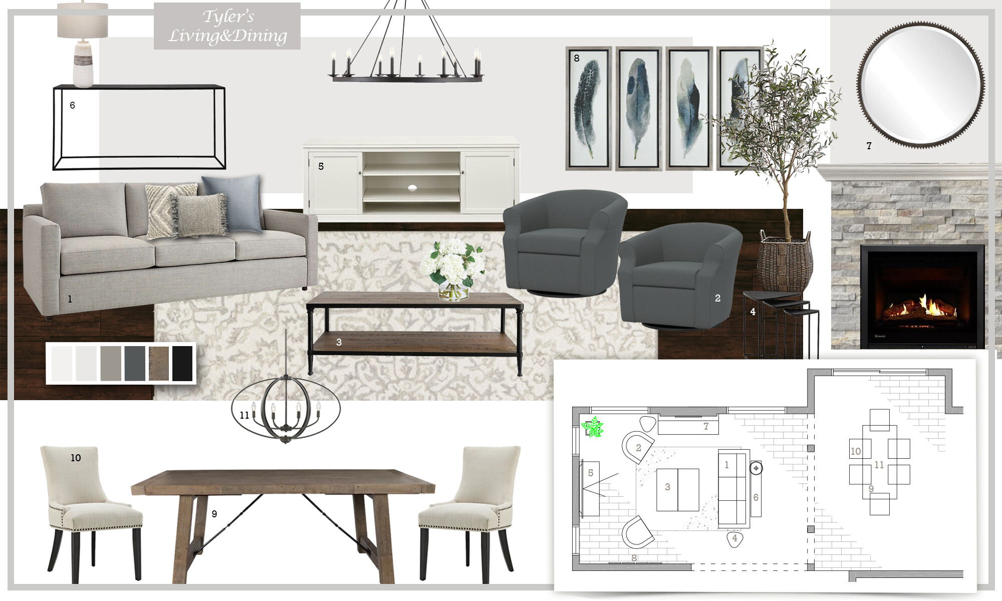 Transitional Combined Living/Dining Design Dragana V. Moodboard 1 thumb